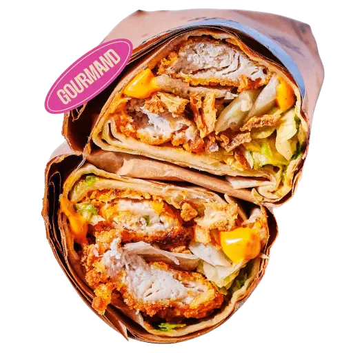 Photo du kebab version wrap de Berliner avec le badge GOURMAND